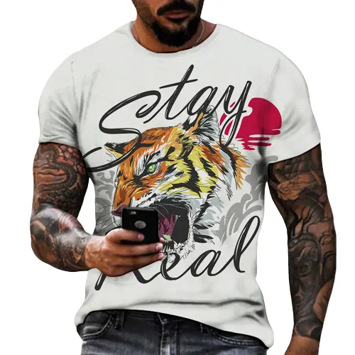 New Tiger 3D Printing Short Sleeve Men's Loose Round Neck T-shirt Men's Fashion Brand Large Men's Wear