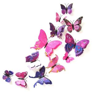 Borboleta artificial 3D em PVC, adesivos de parede para decoração de casa e casamento, pasta tridimensional de brinquedos, ímãs de borboletas para geladeira