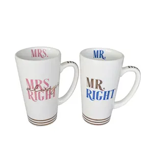 Coppia personalizzata tazza matrimonio regalo di san valentino mr e mrs mug tazza da caffè in ceramica con stampa decalcomania in oro reale per la promozione