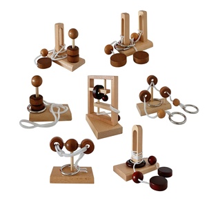 <span class=keywords><strong>Casse</strong></span>-tête classique en <span class=keywords><strong>bois</strong></span> avec anneaux à cordes, défi mental central pour adultes et enfants - Product Image 1