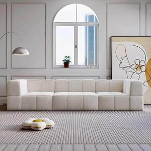 Sofá Moderno para Sala de Estar, Branco Creme, Acolchoado em Grade, Estilo Xadrez, Comprimido em Caixa, Sofá de 3 Lugares, para Hotel e Apartamento - Product Image 1