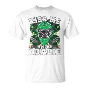 Camiseta de hockey sobre hielo Kiss Me I'm The Goalie St Patricks Day para niños - Product Image 1