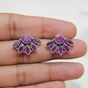 925เงินสเตอร์ลิงต่างหูกระดุมทับทิมธรรมชาติเครื่องประดับอัญมณีแฟชั่นสำหรับเป็นของขวัญสำหรับผู้หญิงสำหรับผู้หญิง - Product Image 1