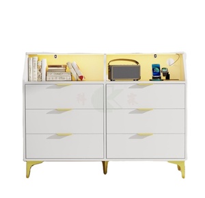 <span class=keywords><strong>Commode</strong></span> moderne à <span class=keywords><strong>6</strong></span> <span class=keywords><strong>tiroirs</strong></span> avec éclairage LED, station de charge intégrée, grande <span class=keywords><strong>commode</strong></span> double pour chambre et salon - Product Image 1