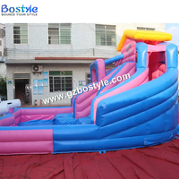 Parc aquatique gonflable rose et bleu à deux voies avec toboggan, pistolets à eau et piscine, en PVC, installation facile