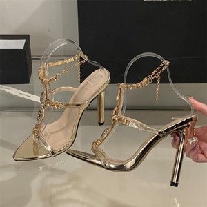 Sandali Estivi Tipo OEM/ODM Dorati <span class=keywords><strong>di</strong></span> Lusso con Diamanti, <span class=keywords><strong>Tacco</strong></span> Alto a Punta da <span class=keywords><strong>Donna</strong></span> per Cerimonia Nuziale per Adulti - Product Image 2