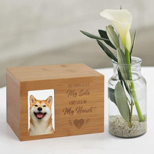 Pet Memorial Wooden <b>Urn</b> With Photo Frame Rectangle Bamboo 16x11x11cm Durable Pet Casket For Dog <b>Cat</b> Memorial Box - Product Image 2