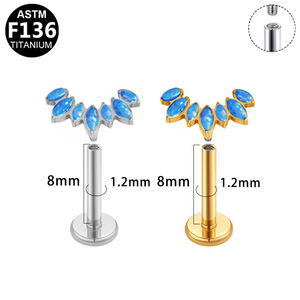 Boucles d'oreilles clous en opale plaquée titane, forme cœur, serti à griffes, bijoux de piercing unisexe tendance pour soirée - Product Image 5