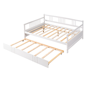 Full Size <b>Daybed</b> Wood Bed <b>With</b> Twin Trundle White <b>Storage</b> Bed For Kids Bedroom - Product Image 6