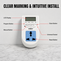 CNFLY Mini Multifunktionaler Automatischer Digitaler Timer-Steckdosen-Schalter für Zuhause 7-Tage Wöchentlich Programmierbar Batteriebetrieben