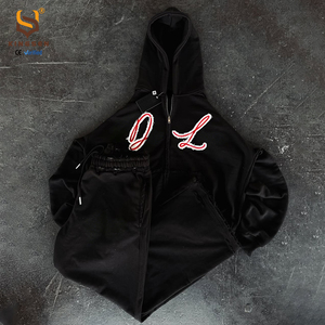 Custom Screen Printing Two Piece Vintage <b>Tracksuit</b> Set <b>Y2K</b> Streetwear French Terry Blank Zip up Hoodie and Baggy Sweatpants - Product Image 3
