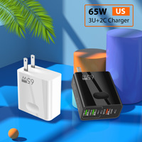 Neues 65W PD Schnellladegerät mit 5V/4A Ausgang EU/US/UK Austauschbarer Stecker Multi-USB Wandadapter 2PD + 3 USB-Anschlüsse