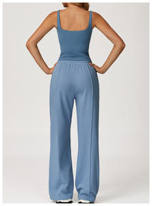 Ensemble deux pièces décontracté pour femme : pantalon large taille haute et sweat-shirt sans manches pour le yoga, le fitness et les activités sportives estivales - Product Image 5