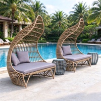 Lit de repos double d'extérieur en rotin Dubai Cabana avec auvent, mobilier de jardin rond en rotin