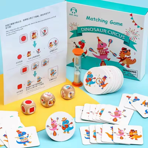 เกมลูกเต๋าไม้จับคู่ไดโนเสาร์ซิร์คัส พร้อมแฟลชการ์ด เกมต่อสู้ เสริมสร้างตรรกะและการคิด ของเล่นเสริมพัฒนาการแบบอินเทอร์แอคทีฟสำหรับพ่อแม่ลูก - Product Image 1