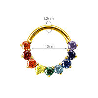 Cincin Hidung Titanium Zirkon ASTM F136 Berlapis Emas 24K untuk Pernikahan OEM ODM Grosir 9 Warna Multi-Cubic Zirconia