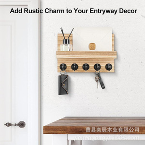 Wooden Entryway Key Rack Wall Mounted Coat <b>Hook</b> Storage Organizer Multi-purpose Moisture-proof Rectangle 3 Floors Natural Wood - Product Image 1