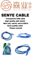 Cable de Extensión de Datos USB 2.0 Vellygood U44 Suministrado por el Fabricante, Blindaje Trenzado de Cobre Completo, Azul Transparente, Macho a Hembra