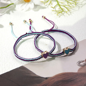 Heart Shaped <b>Couple</b> <b>Bracelet</b> Set Adjustable Hand Woven Surfer Style For Women Jewelry Anniversary Gift - Product Image 3