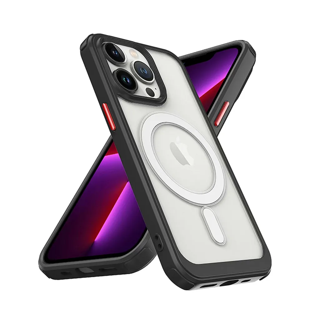 Fashion colorful frame Wireless Charging Magnetic Clear Phone Case Transparent Cover For iPhone 14 13 12 11 Pro acrylic case