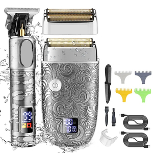 Nuevo juego de Afeitadora eléctrica recargable <span class=keywords><strong>para</strong></span> hombres, recortadora de <span class=keywords><strong>bigote</strong></span> de acero inoxidable, máquina de afeitar al aire libre <span class=keywords><strong>para</strong></span> uso doméstico, Inglés - Product Image 2