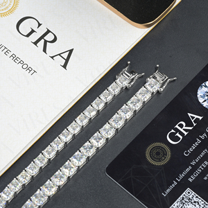 VIRESA Bracciale con Charm in Moissanite Taglio Asscher Personalizzato, Argento 925 Placcato Oro |   Diamante Moissanite <span class=keywords><strong>D</strong></span> VVS1 da 5mm 6mm - Product Image 2