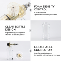 DJ-PA001 Canon à mousse rotatif transparent 1L pour nettoyeur haute pression, pulvérisateur à concentration réglable, pression 250 bars, anti-corrosion