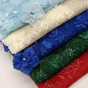 Factory direct sales new design handmade 3D Floral with beads embroidery net fabric