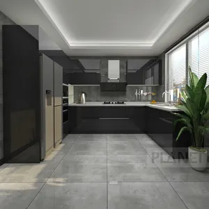Blu moderno moderno dell'armadio da cucina dell'impiallacciatura di legno di progettazione 3D di esperienza su ordinazione di hong kong
