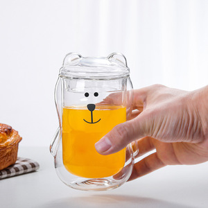 Nueva <span class=keywords><strong>Taza</strong></span> <span class=keywords><strong>de</strong></span> Vidrio <span class=keywords><strong>Kawaii</strong></span> <span class=keywords><strong>de</strong></span> Doble Pared con Aislamiento Térmico, en Forma <span class=keywords><strong>de</strong></span> Oso, para el Hogar, <span class=keywords><strong>Taza</strong></span> <span class=keywords><strong>de</strong></span> Café <span class=keywords><strong>de</strong></span> Vidrio Borosilicato con Tapa - Product Image 4