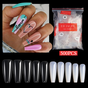 500 pièces clair naturel cercueil ongles conseils couverture complète acrylique faux ongles conseils court Long Ballet faux ongles conseils sac paquet - Product Image 2