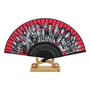 Personnalisé publicité ventilateur de marque publicité dessin animé Japonais poignée en bambou pliant ventilateur