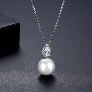 LUOTEEMI <strong>Japanese</strong> Trendy Tear Drop Imitation White Pearl Zircon Pendant Chain Necklace for Women Daily Wear Fashion <strong>Jewellery</strong> - Product Image 4