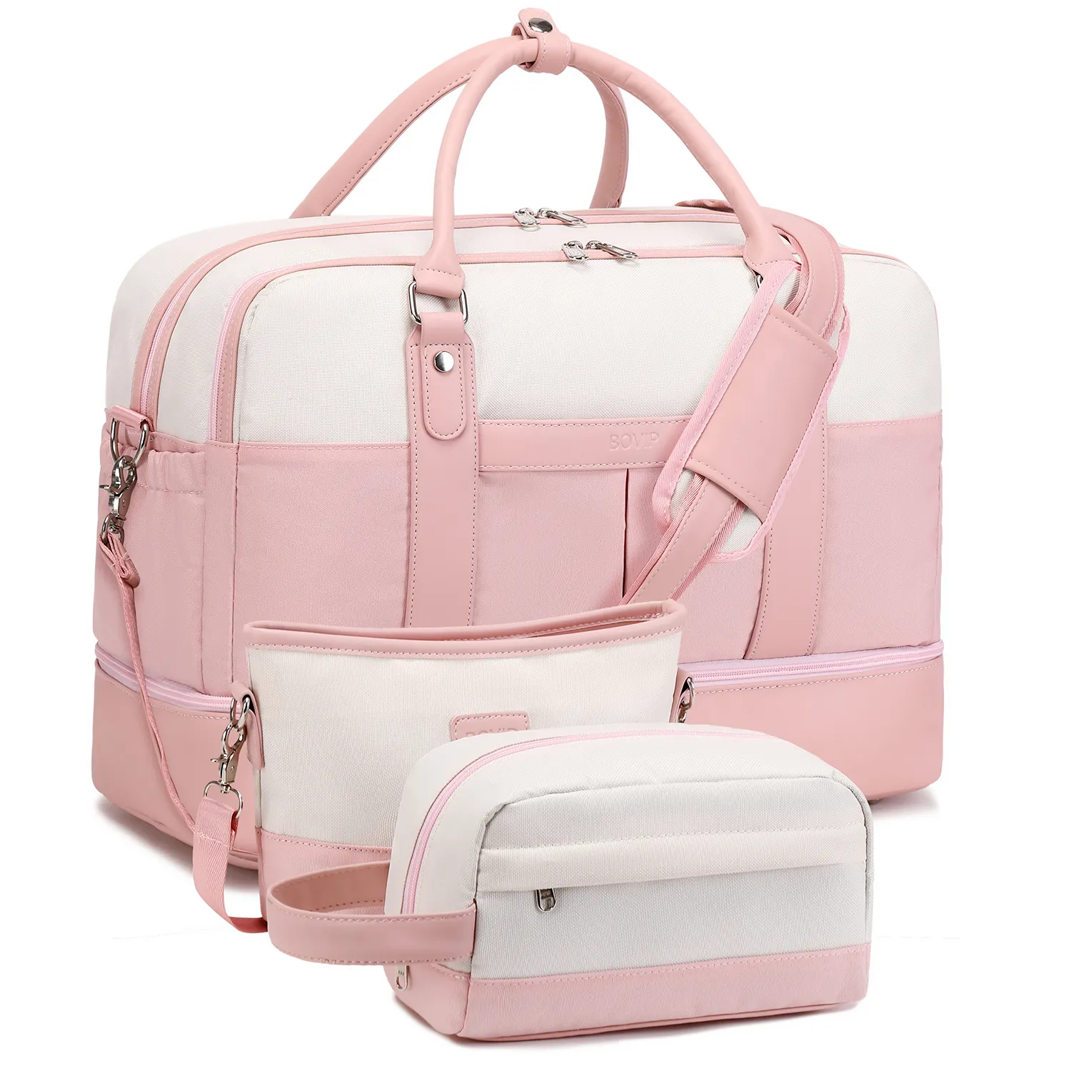 Nerlion In Stock Pink White Canvas Weekender 3 Sets Backpack Bag Travel Large Capacity Gym Bags Men Women Unisex Duffel Bag