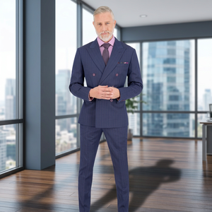 Traje de negocios unisex a medida de doble botonadura 100% lana, de 2 piezas, hecho a medida, talla grande, manga larga, corte ajustado con muescas y pliegues frontales - Product Image 2