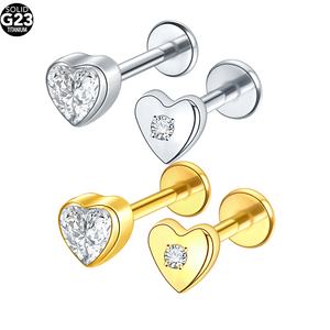 Lingchee 16G Titane Zircon Cœur Labrets Boucles d'oreilles à tige interne pour cartilage d'oreille et hélix, Bijoux de <span class=keywords><strong>piercing</strong></span> - Product Image 1