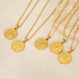 Stainless Steel Constellation Pendant Necklace 18k Gold Plated Round Design For Women Gift Jewelry - Product Image 3
