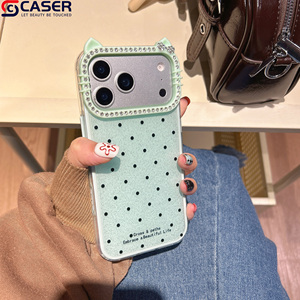 Dessin animé paillettes à pois 2 In1 <span class=keywords><strong>coque</strong></span> <span class=keywords><strong>de</strong></span> <span class=keywords><strong>téléphone</strong></span> pour Iphone11promax 12 13 mignon diamants KT <span class=keywords><strong>chat</strong></span> caméra cadre étuis pour 17promax - Product Image 4