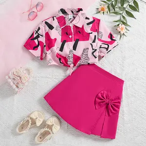 2024 Summer Girls Clothing Sets Printed Short-Sleeved Shirt Children Clothes Fashion Outfits Bow Culottes Children Clothing