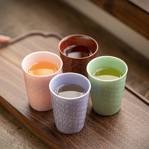 Tasse à thé en céramique avec lettres en relief, mini-tasse en porcelaine, style chinois traditionnel, design simple pour le thé ou le café - Product Image 2