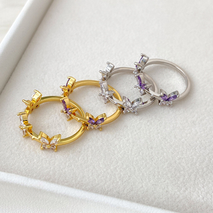 Dainty Multi Butterfly Open Band <b>Ring</b> Brass 18K Gold Plated Marquise Purple Cubic Zirconia <b>Statement</b> <b>Ring</b> Bulk - Product Image 4