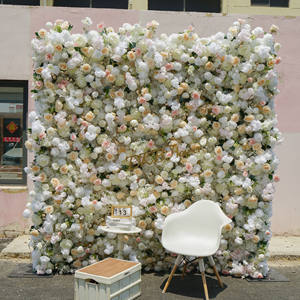 DKB Factory Nuevo diseño 8*8 pies Pared de flores artificiales Pared de flores blancas y rosas de alta calidad para decoración de bodas - Product Image 1