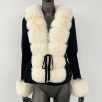 Pull cardigan pour femmes avec col en fourrure de renard chaud, manches longues, manteaux courts