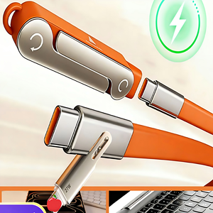 Câble de données 2-en-1 240W 5A à charge rapide en cuivre pur et silicone avec support de téléphone, coudé à 90° et rotation à 360° multi-angles, Type-C vers Type-C - Product Image 2