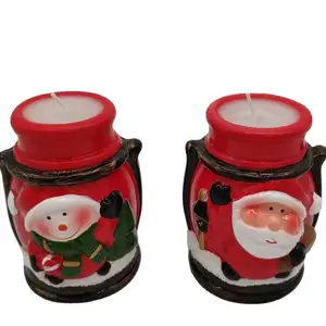 Wholesale cheap mini indoor Season decoration Christmas ceramic santa candle holder for christmas decoration