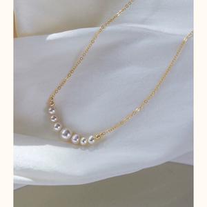 สร้อยคอไข่มุกน้ำจืดธรรมชาติชุบทอง 14K ดีไซน์เรียบง่าย สไตล์เรียบหรู สร้อยคอแบบคล้องไหปลาร้า - Product Image 3