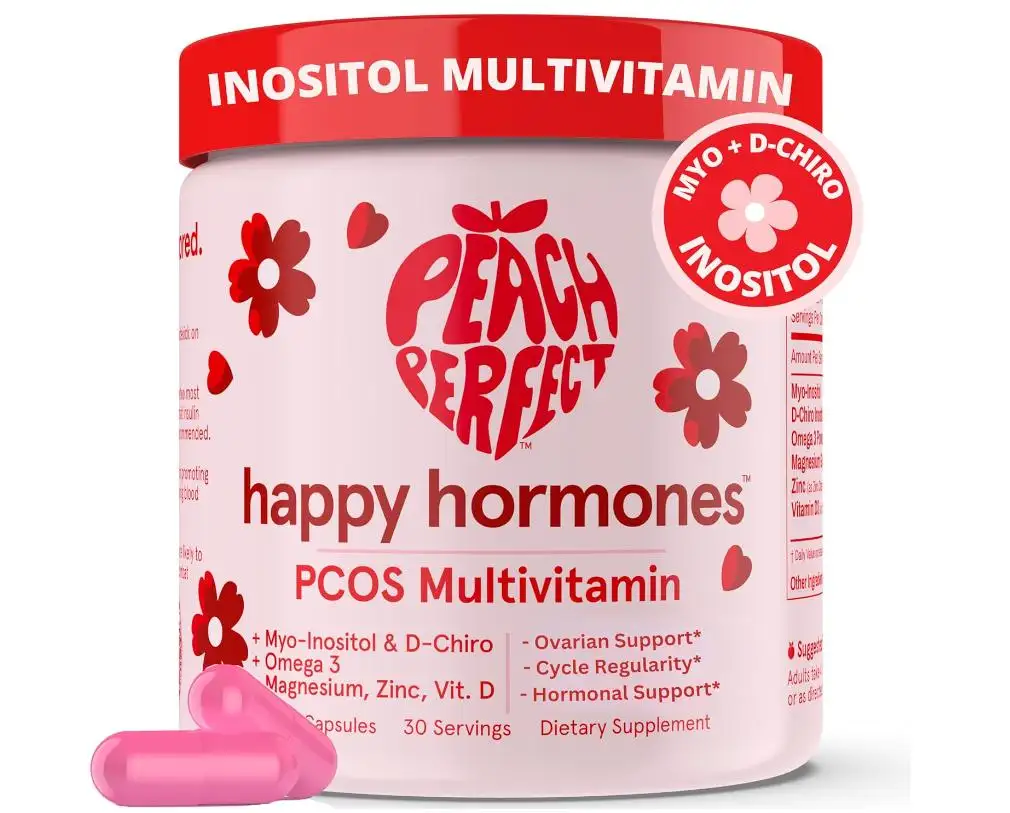 Hormonas Felices, Mio-Inositol & D-Chiro Inositol 40:1 Mezcla + Omega 3 + Vitamina D3 + Magnesio + Zinc-Hormona Balance 30 SVG