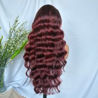 Perruque synthétique KEMY HAIR bordeaux 13*6 HD Lace Premium résistante à la chaleur, 32 pouces de long, boucles profondes, pour femmes noires