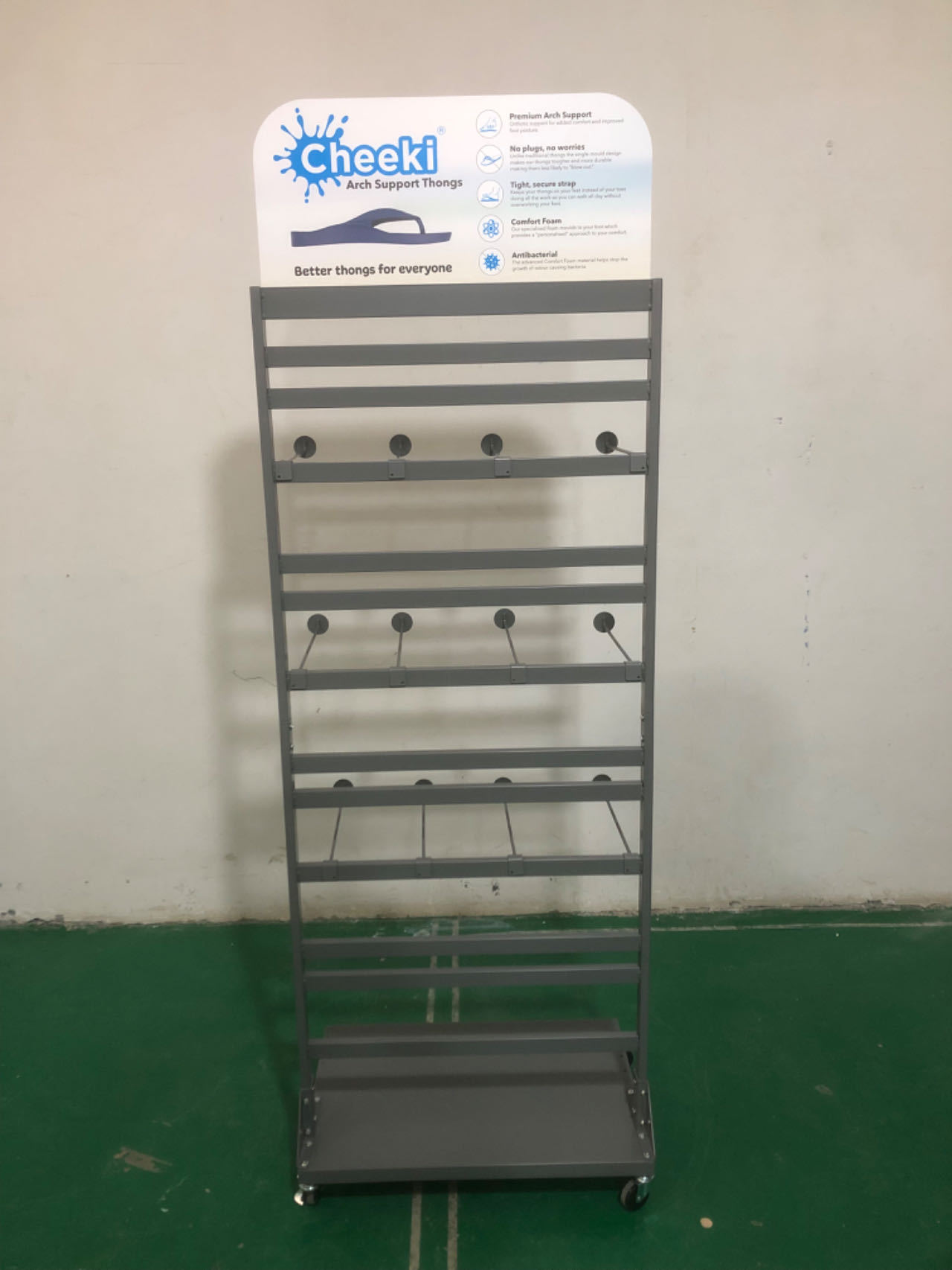 Single-sided Heavy Duty Strip Board Metal Floor Stand Display Rack Powder Coated Finish Adjustable Hooks Supermarket — view 5