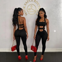 Nouvelle Collection Été : Ensemble Combinaison Moulante Sexy Sans Manches à Bretelles et Taille Haute, Couleur Unie, Style Streetwear Évidé